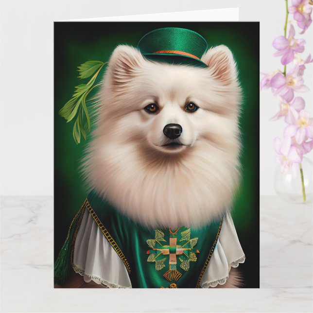 Amerikansk eskimo hund i St. Patrick's Day-dräkt Kort (Orkide)