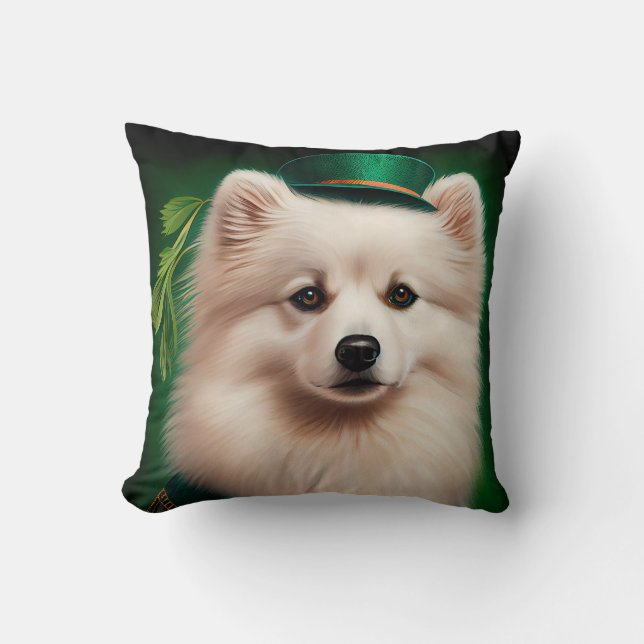 Amerikansk eskimo hund i St. Patrick's Day dräkt Kudde (Framsida)
