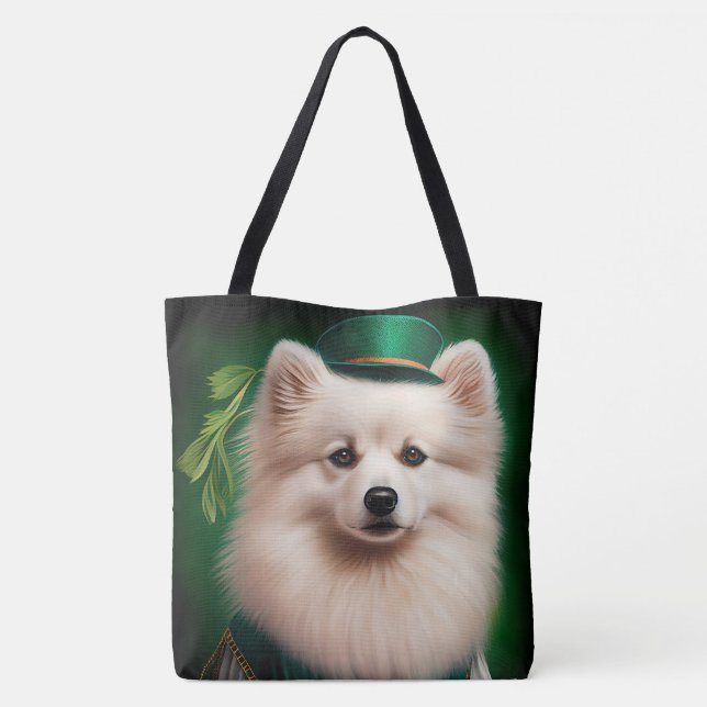 Amerikansk eskimo hund i St. Patrick's Day-dräkt Tygkasse (Baksida)