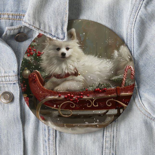 Amerikansk eskimo hund jul festlig knapp (In Situ)