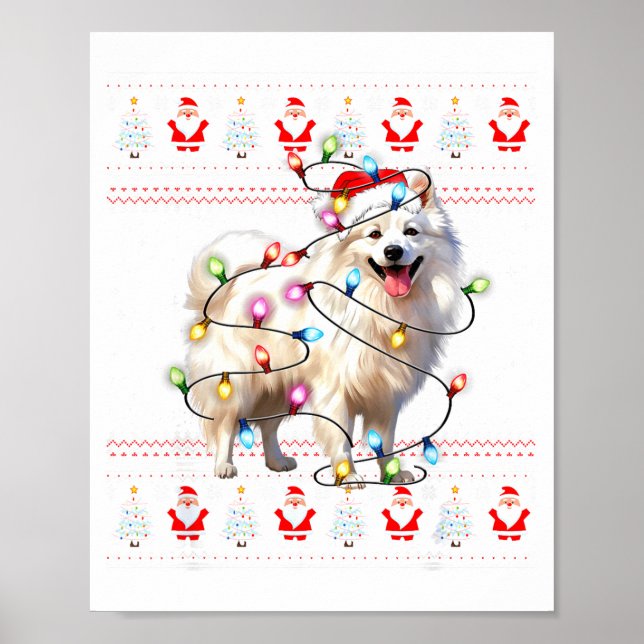 Amerikansk Eskimo Hund Julbelysning Fula Tröjor Ch Poster (Framsidan)