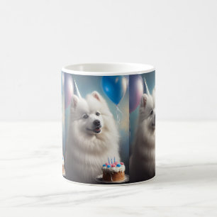 Amerikansk eskimo hund med ballonger födelsedag kaffemugg