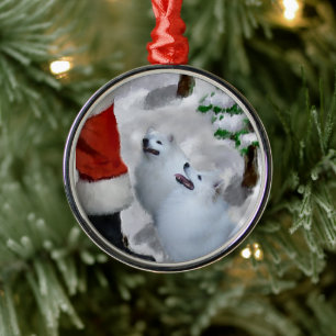 Amerikansk eskimo-Hund med jultomten Julgransprydnad Metall