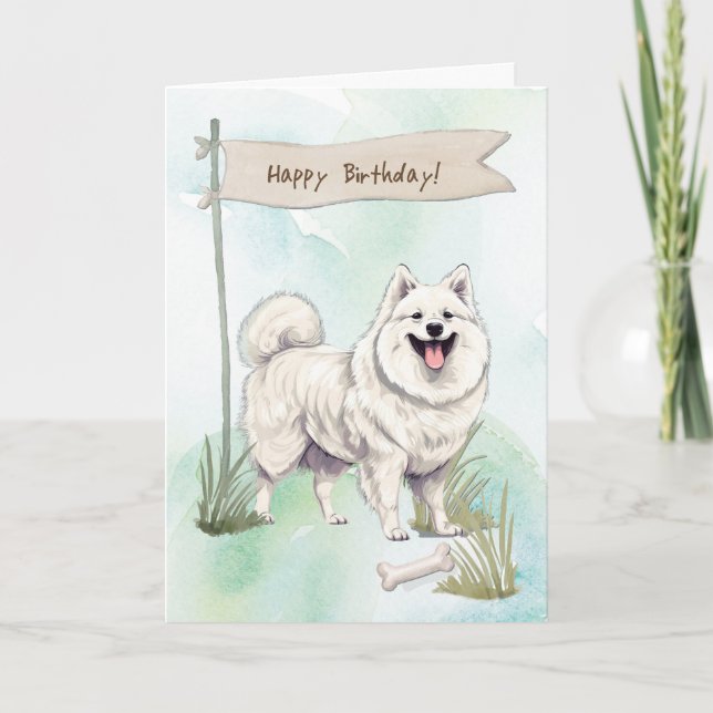 Amerikansk eskimo-Hund under födelsedagsskylt Kort (Framsida)