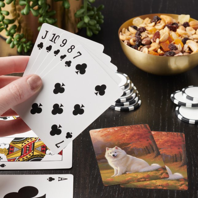 Amerikansk eskimo i höstlöv fall inspirerad casinokort (På plats)