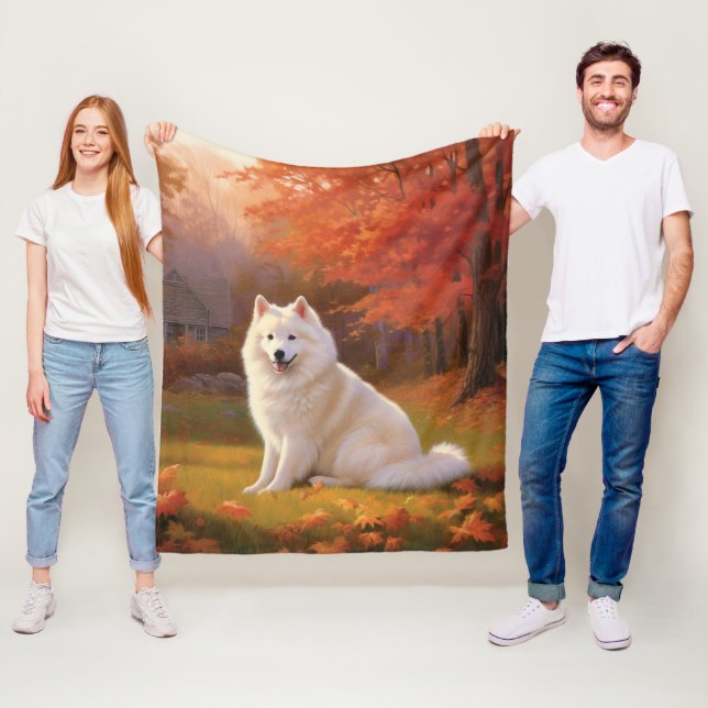 Amerikansk eskimo i höstlöv fall inspirerad fleecefilt (På plats)
