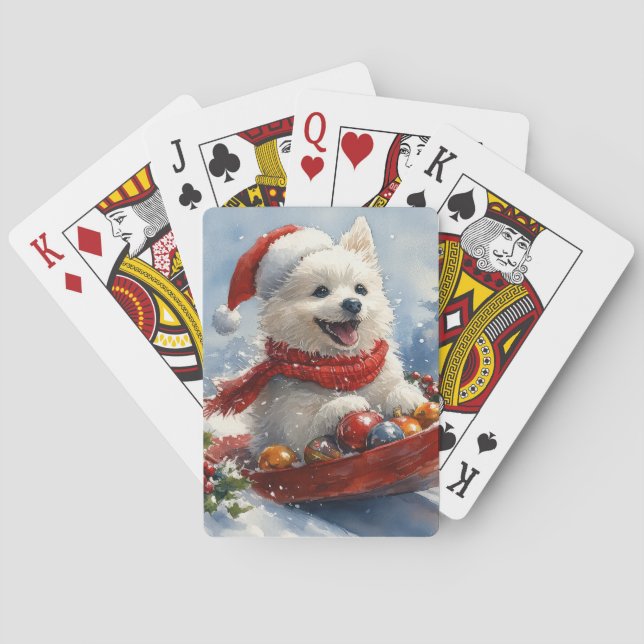 Amerikansk eskimo i släde Låt det snöa jul Casinokort (Baksidan)