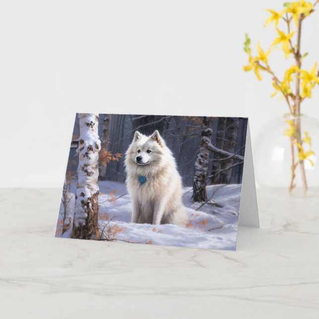 Amerikansk Eskimo Låt det snöa Jul Kort (Gul blomma)