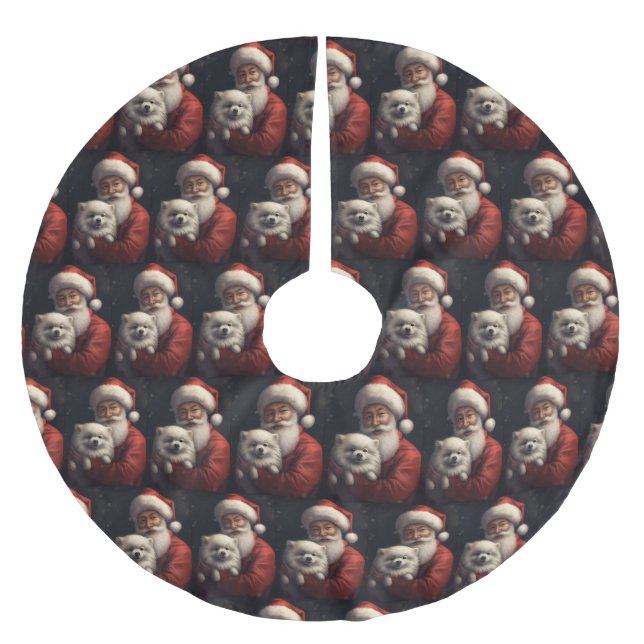 Amerikansk eskimo med Jultomten julafton Julgransmatta Borstad Polyester (Framsidan)