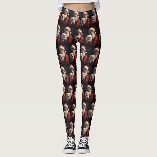Amerikansk eskimo med Jultomten julafton Leggings (Framsida)