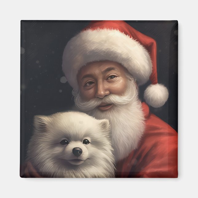 Amerikansk eskimo med Jultomten julafton Magnet (Framsidan)