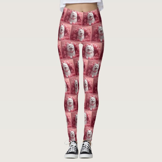 Amerikansk Eskimo med rosor - Alla hjärtans dag Leggings (Framsida)
