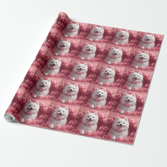 Amerikansk Eskimo med rosor - Alla hjärtans dag Presentpapper (Utrullad)