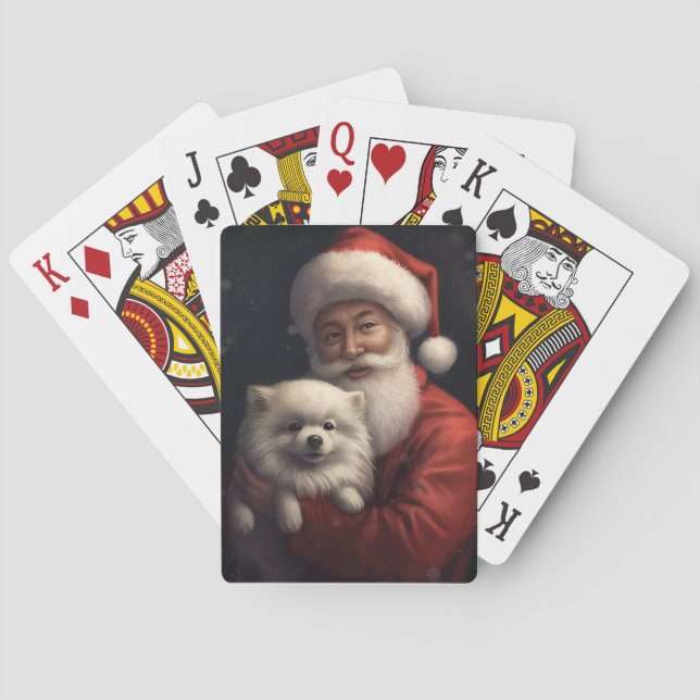 Amerikansk Eskimo med Tomte Jul Casinokort (Baksidan)
