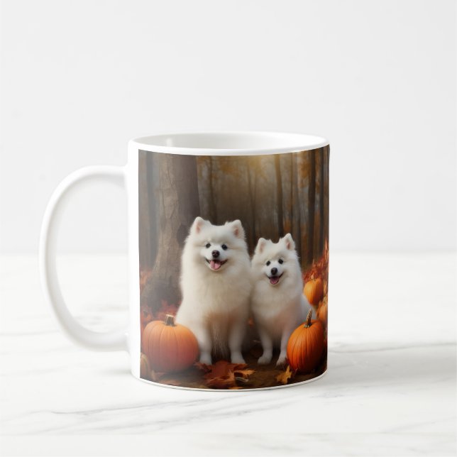 Amerikansk eskimo Puppy Autumn Delight Pumpkin Kaffemugg (Vänster)