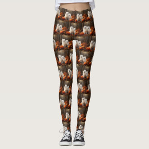Amerikansk eskimo Puppy Autumn Delight Pumpkin Leggings