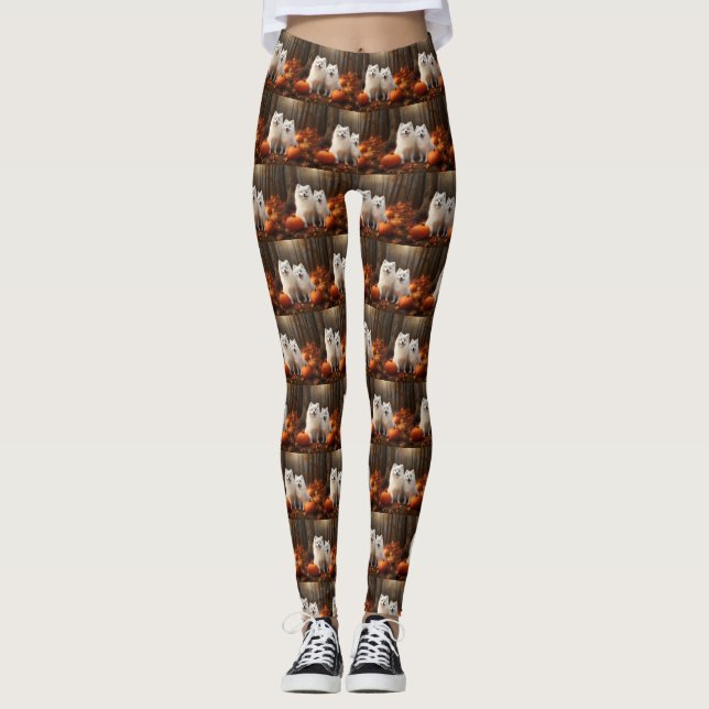 Amerikansk eskimo Puppy Autumn Delight Pumpkin Leggings (Framsida)