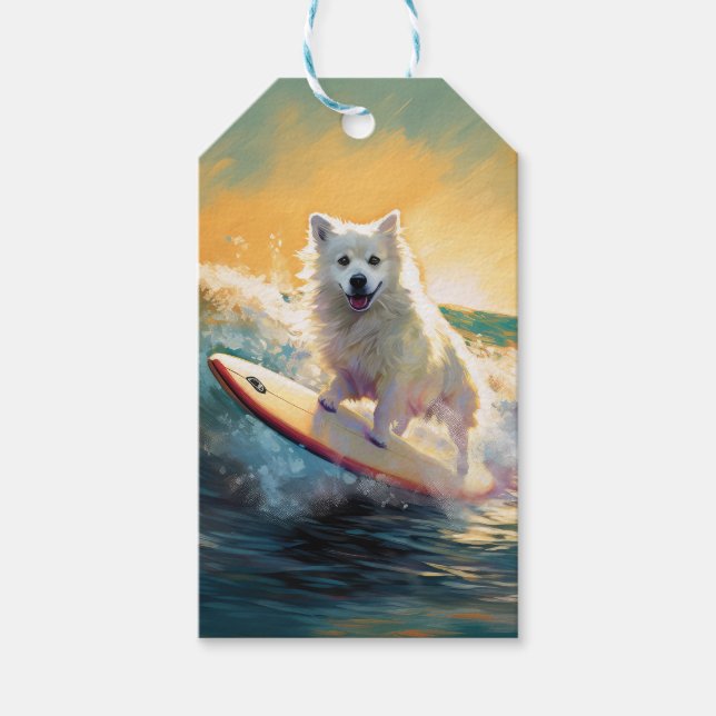 Amerikansk Eskimo Strand Surfing Målning  Presentetikett (Framsidan)