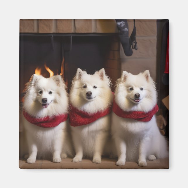 Amerikansk eskimo vid julbrasan magnet (Framsidan)