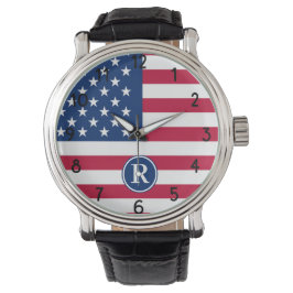 Amerikansk flagg Anpassad monogram Armbandsur