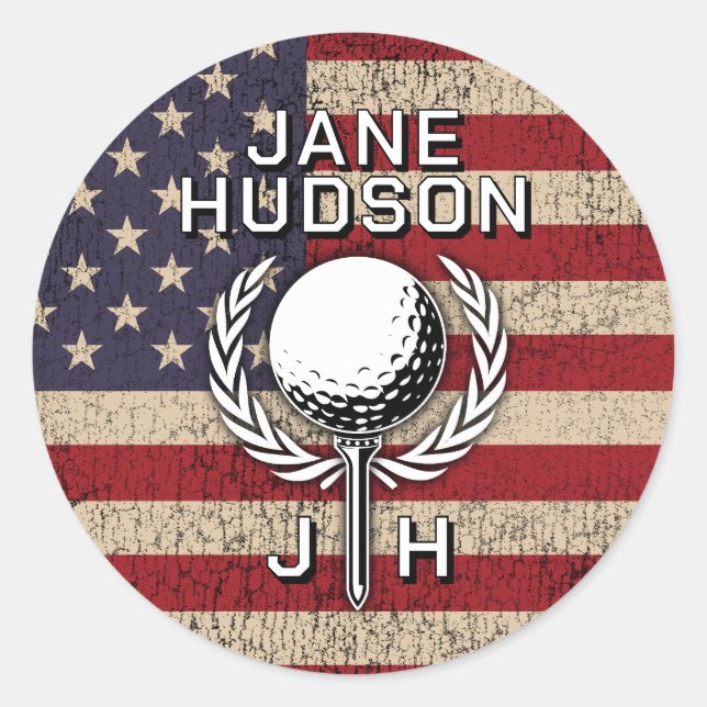Amerikansk flagg Anpassad monogramdesign Runt Klistermärke (Framsida)
