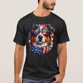 Amerikansk flagg Australisk herdehund Hund Solglas T Shirt