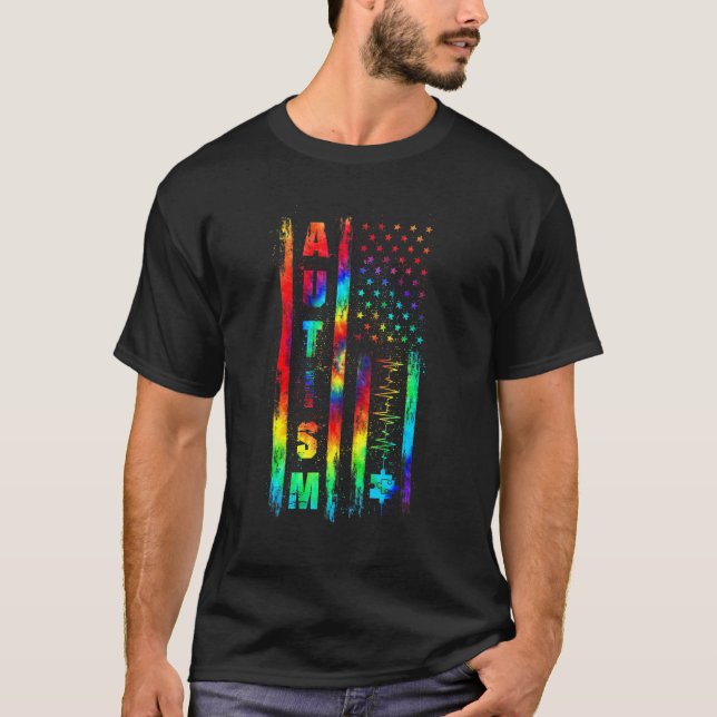 Amerikansk flagg Autism Medvetenhet Tie Dye Pussel T Shirt (Framsida)