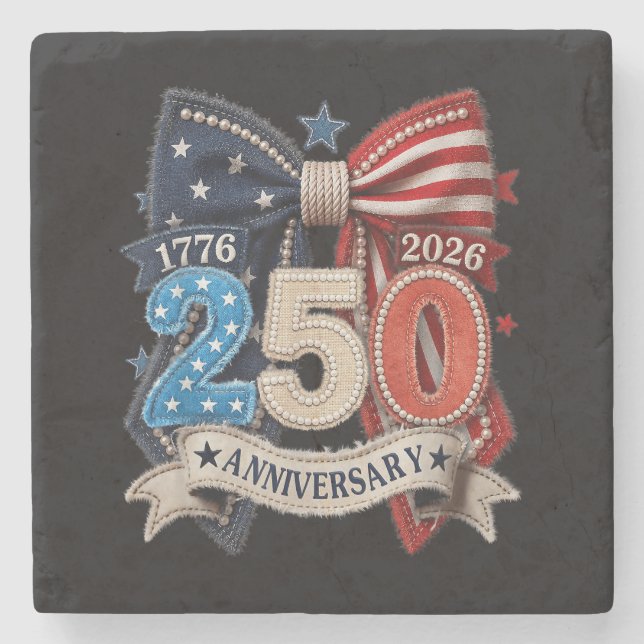 Amerikansk flagg-båge 250-årsjubileum Patriotisk  Stenunderlägg (Framsidan)