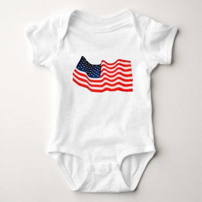 Amerikansk flagg barn krypare, Vit Tee Shirt (Framsida)