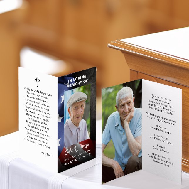 Amerikansk flagg begravnings minnesfoto vikt bönek kort (US Flag Funeral Memorial Photo Folded Prayer Card)