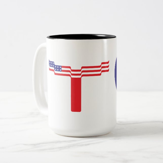 Amerikansk flagg bokstav T monogram Två-Tonad Mugg (Framsida vänster)