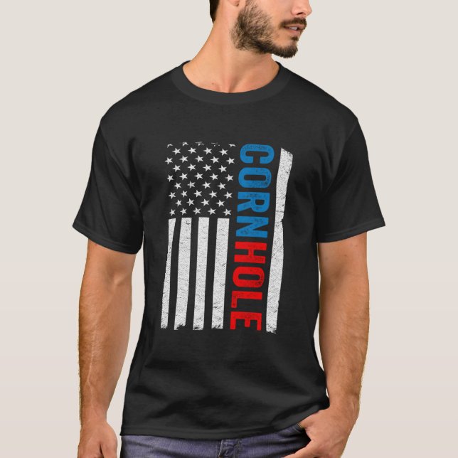 Amerikansk flagg Corn Hole Bean Bag Toss Spelare K T Shirt (Framsida)