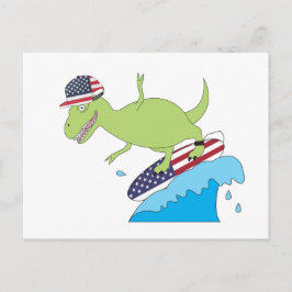 Amerikansk flagg dinosaur surfing vykort