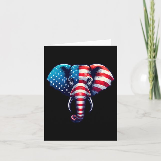 Amerikansk flagg Elefant 4 juli Patriotisk Eleph Kort (Framsida)