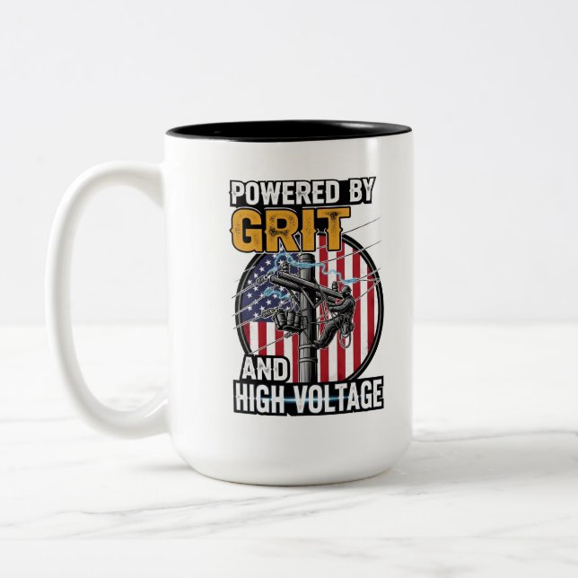 Amerikansk flagg elektriker present Två-Tonad mugg (Vänster)