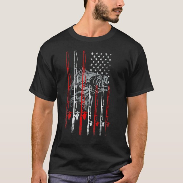 Amerikansk flagg fiskespö fiske t shirt (Framsida)