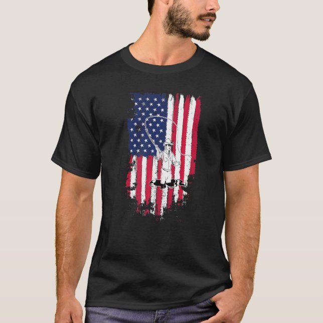 Amerikansk flagg flugfiske t shirt (Framsida)