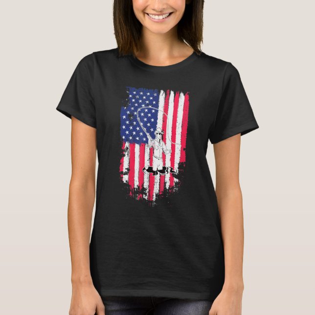Amerikansk flagg flugfiske t shirt (Framsida)