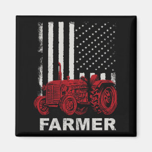 Amerikansk flagg gårdstraktor vintage patriotisk magnet