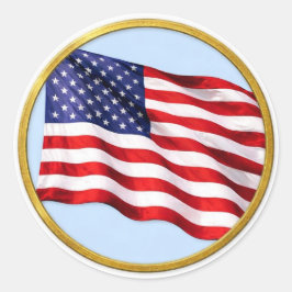 Amerikansk flagg guld trim rund klistermärke – Pat