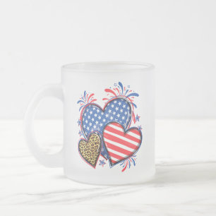 Amerikansk flagg hjärta leopard sublimering-64210 frostad glasmugg