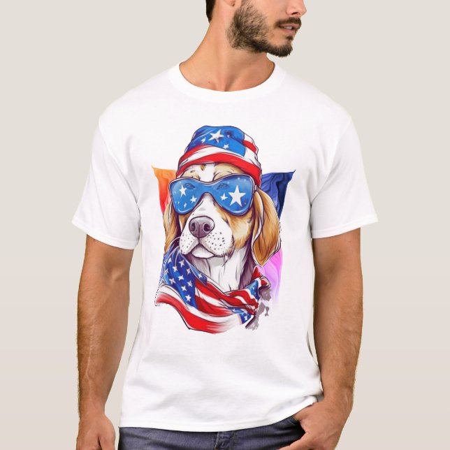 Amerikansk flagg hund 4 juli t shirt (Framsida)