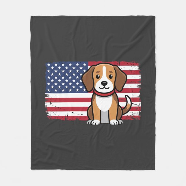 Amerikansk flagg hund patriotisk vektor fleecefilt (Framsidan)