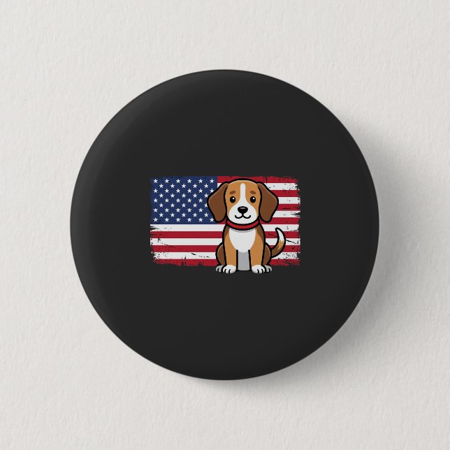 Amerikansk flagg hund patriotisk vektor knapp (Framsida)