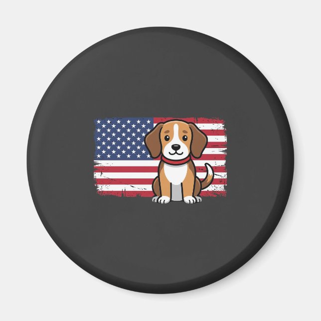 Amerikansk flagg hund patriotisk vektor magnet (Framsidan)