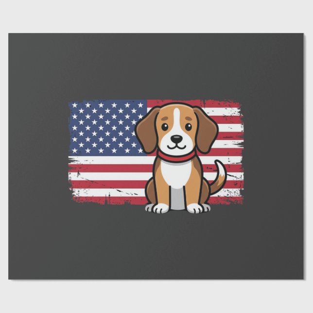 Amerikansk flagg hund patriotisk vektor presentpapper (Platt)
