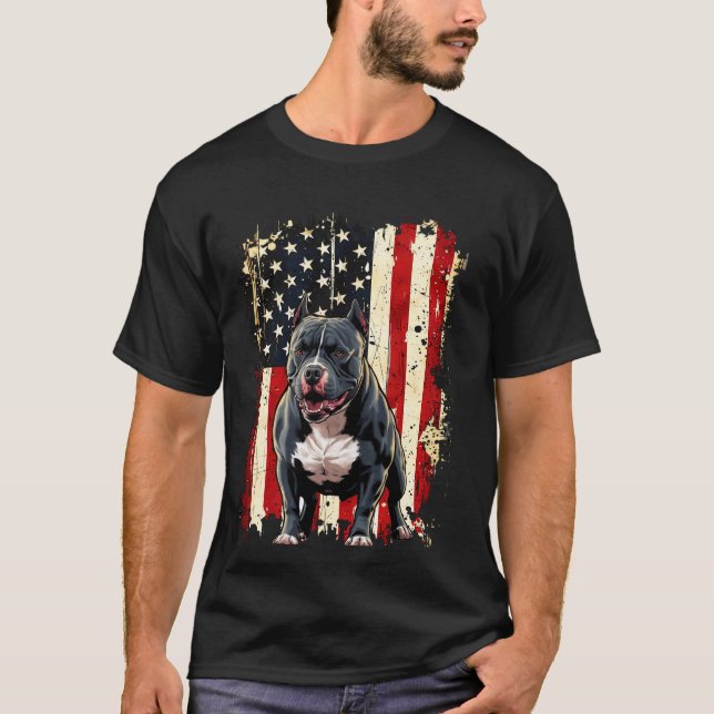 Amerikansk flagg hund Pitbull T Shirt (Framsida)