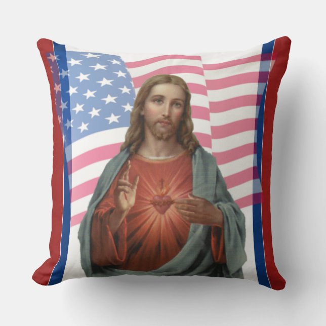 Amerikansk flagg Jesus stjärnor ränder religiös Kudde (Framsida)