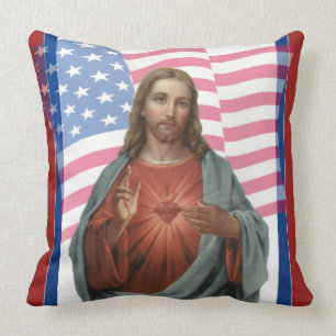 Amerikansk flagg Jesus stjärnor ränder religiös Kudde