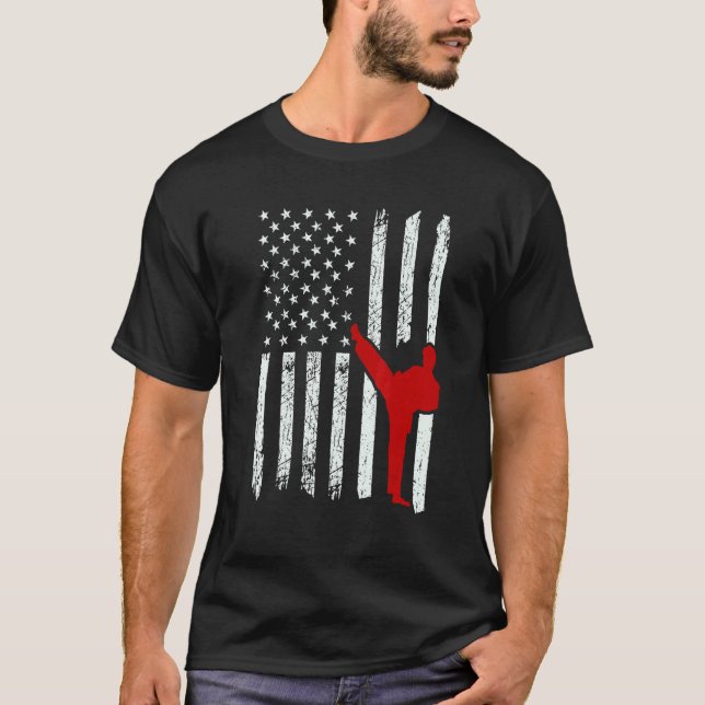 Amerikansk flagg karatefighter t shirt (Framsida)